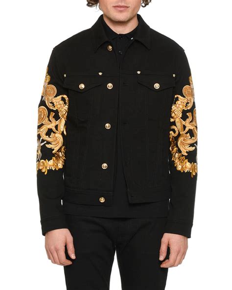 versace leather jackets india|Versace black denim jacket.